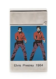 An S.T. Dupont Andy Warhol: Elvis Presley 1964 Limited Edition Line 2 Palladium and Lacquered Pocket Lighter Height 2 1/2 inches