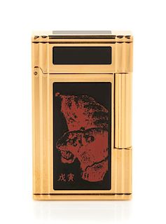 An S.T. Dupont 1998: Year of the Tiger Limited Edition Line 2 Enameled Pocket Lighter Height 2 1/2 inches.