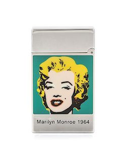 An S.T. Dupont Andy Warhol: Marilyn Monroe, 1964 Limited Edition Line 2 Platinum and Lacquered Pocket Lighter Height 2 1/2 inche