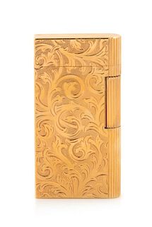 A Caran d'Ache Collection Privee Limited Edition Gold-Plated Lighter Height 2 5/8 inches.