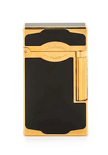 An S.T. Dupont Line 2 Gold-Plated and Lacquered Pocket Lighter Height 2 1/2 inches.