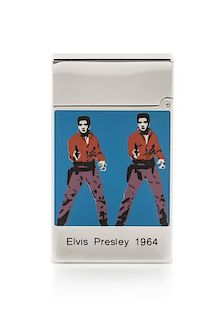 An S.T. Dupont Andy Warhol: Elvis Presley, 1964 Limited Edition Line 2 Palladium and Lacquered Pocket Lighter Height 2 1/2 inche