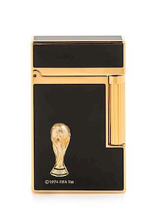 An S.T. Dupont 2002 F.I.F.A World Cup Commemorative Limited Edition Line 2 Enameled Pocket Lighter Height 2 1/2 inches.