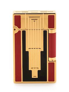 An S.T. Dupont Art Deco: 1996 Limited Edition Line 2 Gold-Plated and Lacquered Pocket Lighter Height 2 1/2 inches.