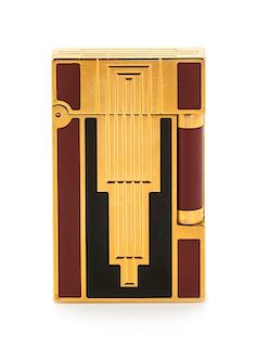 An S.T. Dupont Art Deco Line 2 Gold-Plated and Lacquered Pocket Lighter Height 2 1/2 inches.