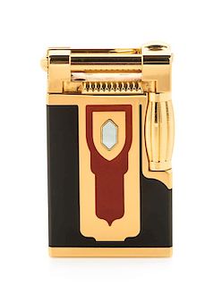 An S.T. Dupont Maharadjah Limited Edition Lacquered and Mother-of-Pearl Inset Pocket Lighter Height 2 1/4 inches.
