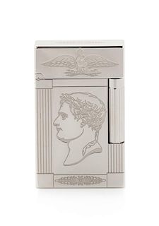 An S.T. Dupont Sacre de Napoleon Bonaparte Limited Edition Line 2 Platinum Pocket Lighter Height 2 1/2 inches.