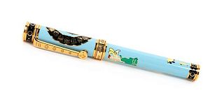 A David Oscarson Pierrette Limited Edition Silver-Gilt and Enameled Fountain Pen Length 6 inches.