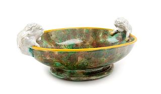 A George Jones Majolica Footed Bowl Length 11 1/2 inches.