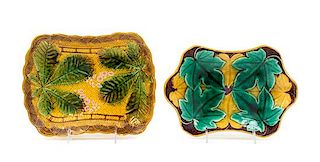 Two Majolica Serving Dishes Width of wider 10 5/8 inches.