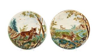 A Pair of Austrian Majolica Chargers Diameter 11 1/2 inches.