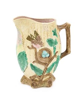 An American Majolica Pitcher Height 9 1/8 inches.