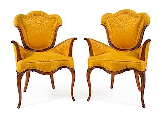 * A Pair of Art Deco Mahogany Armchairs Height 38 1/4 inches.