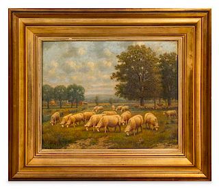 Herman Rohde, (American, 19th Century), Flock in a Meadow