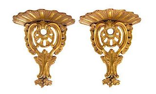A Pair of Louis XV Style Gilt Terra Cotta Wall Brackets, Height 11 1/2 inches.