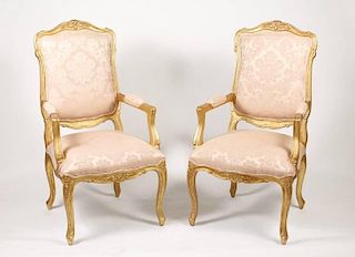 Pair of French Louis XV Style Giltwood Fauteuils