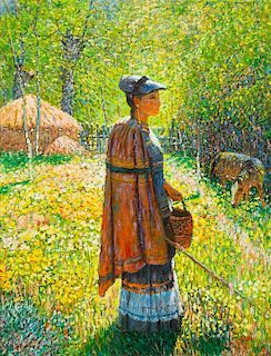 * Luo Zhongli, (Chinese, b. 1948), Untitled (Woman with a Basket)