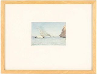 Jean Baptiste Van Moer, Marine Watercolor, L. 19th