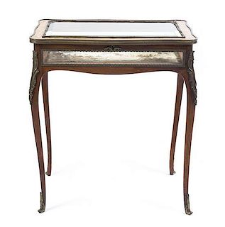 A Louis XV Style Gilt Metal Mounted Vitrine Table, Height 30 x width 26 x depth 13 inches.