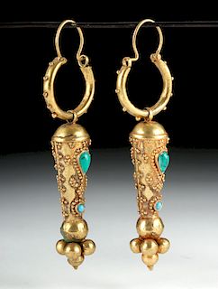 Dangling Byzantine Gilded Copper & Stone Earrings