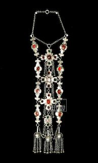 19th C. Turkoman Gilded Silver & Agate Necklace, 545 g