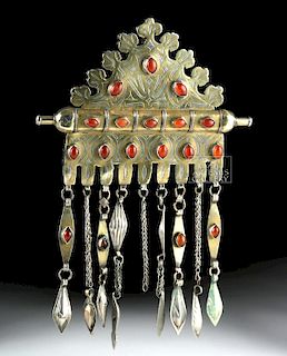 19th C. Turkoman Gilded Silver & Agate Bridal Adornment