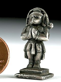 Mid-19th C. Indian Silver Hanuman Amulet, 15.1 g