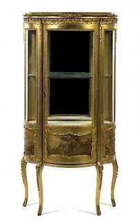 A Louis XV Style Vernis Martin Vitrine, Height 55 1/4 x width 26 1/2 x depth 13 1/2 inches.