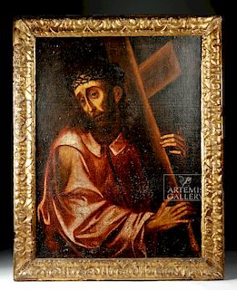 18th C. Spanish Colonial Painting, Jesus Carrying Cross