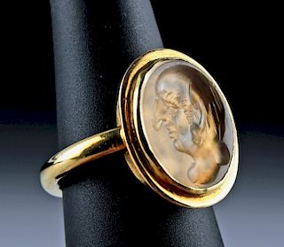 Neoclassical Gold Ring w/ Glass Intaglio of Grotesque