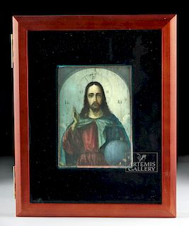 2-Sided 19th C. Russian Icon - Christ & Mother of God