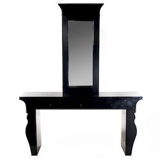Mesa-consola con espejo. Jap˜n. Siglo XX. Dise–o modernista. En talla de  madera de abedul. Con recubrimiento de laca