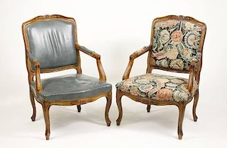 Pair of French Louis XV Style Walnut Fauteuils