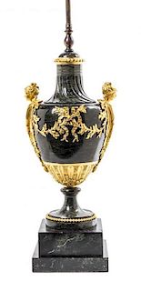A Louis XV Style Gilt Bronze Mounted Marble Urn, E. Colin & Cie, Height of urn 21 inches.