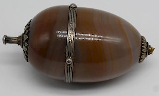 SILVER. Faberge Silver Mounted Agate Push Bell.