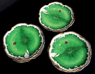 (8) Eight Anna Weatherley Green Leaf Bread Plates