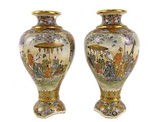 Japanese Meiji Period Gilt Porcelain Satsuma Vases