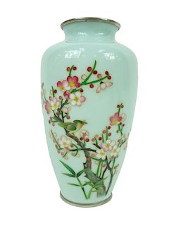 Japanese Cloisonne Silver Rim Flower Vase