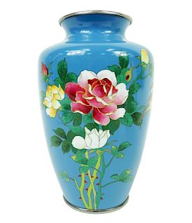 Japanese Blue Cloisonne Silver Rim Vase