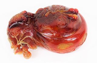 Chinese Hand Carved Agate Covered Pomegranate Bowl
