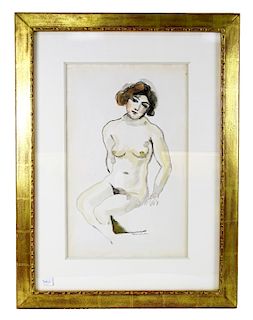 Walt Kuhn Nude Study Watercolor Painting on Paper