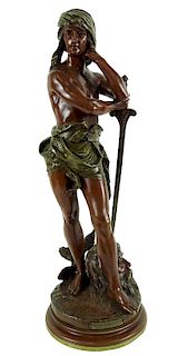 Henri Honore Ple David Vainqueur Bronze Sculpture