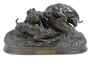 P.J. Mene "Chasse au Lapin" Bronze Sculpture