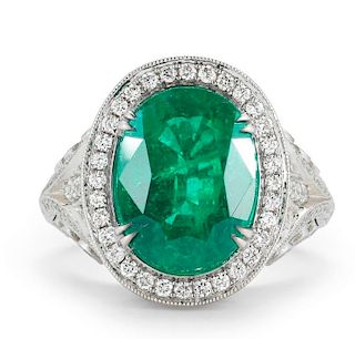 18K White Gold 4.85ct. Emerald & Diamond Ring