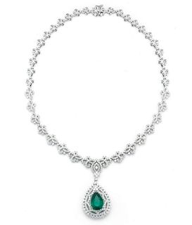 9.16ct Emerald & 11.02ct Diamond 18k Gold Necklace
