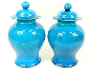 Large Chinese Blue Glazed Flambe Ginger Jars