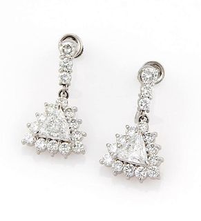 Platinum 3.35ct Trillion & Round Diamond Earrings