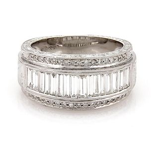 18k White Gold & 3.50ctw Diamond Floral Band Ring