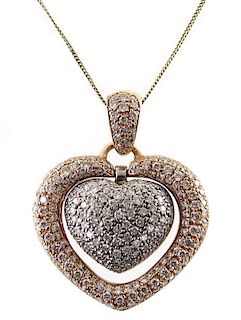 14K Rose & White Gold Pave Diamond Heart Necklace