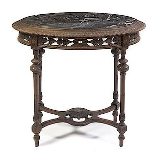 A Louis XVI Style Walnut Occasional Table, Height 31 x width 34 x depth 23 1/2 inches.